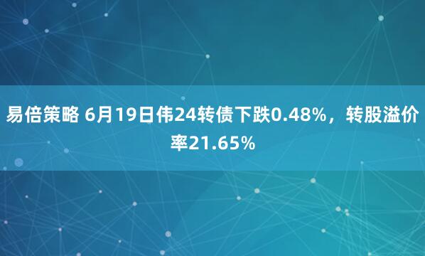 易倍策略 6月19日伟24转债下跌0.48%，转股溢价率21.65%