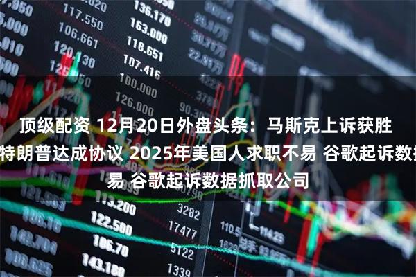 顶级配资 12月20日外盘头条：马斯克上诉获胜 9家药企与特朗普达成协议 2025年美国人求职不易 谷歌起诉数据抓取公司